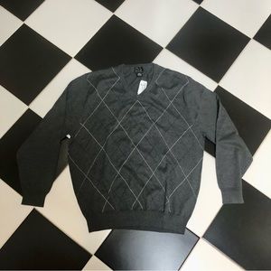 NWT Jos A Bank Argyle Lightweight Sweater Grey White Neutrals Cotton Men’s XXL